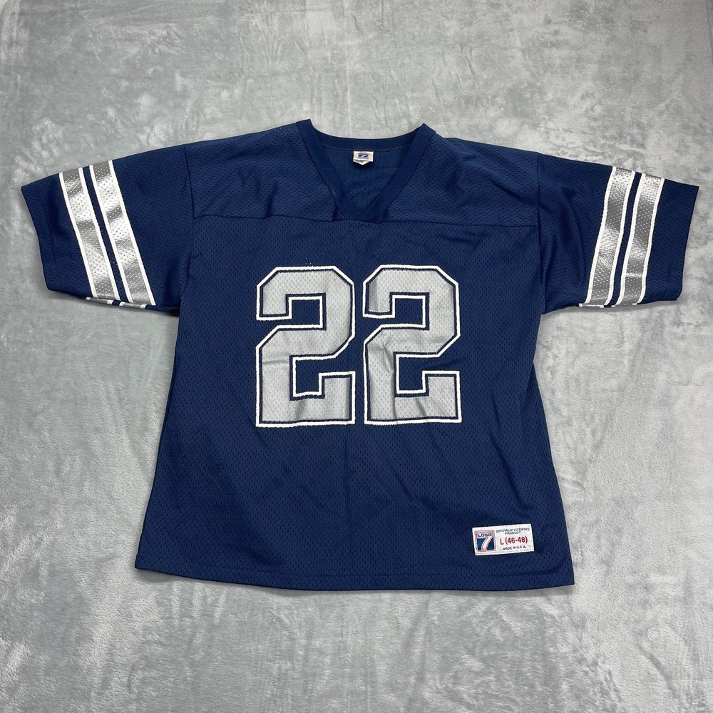 Vtg Dallas Cowboys Jersey Mens L‎ Blue Mesh Logo 7 NFL Football Emmitt Smith #22